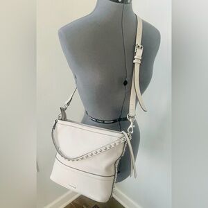 Rebecca Minkoff Cream Leather Silver Studded Crossbody Bag Chic Chain Strap NWOT